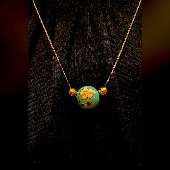 Vintage, Asian, Painted bead, gold plated necklace. - Picture 3 of 4